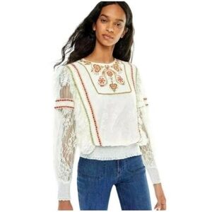Anthropologie Black London Tali Embroidered Lace Top
